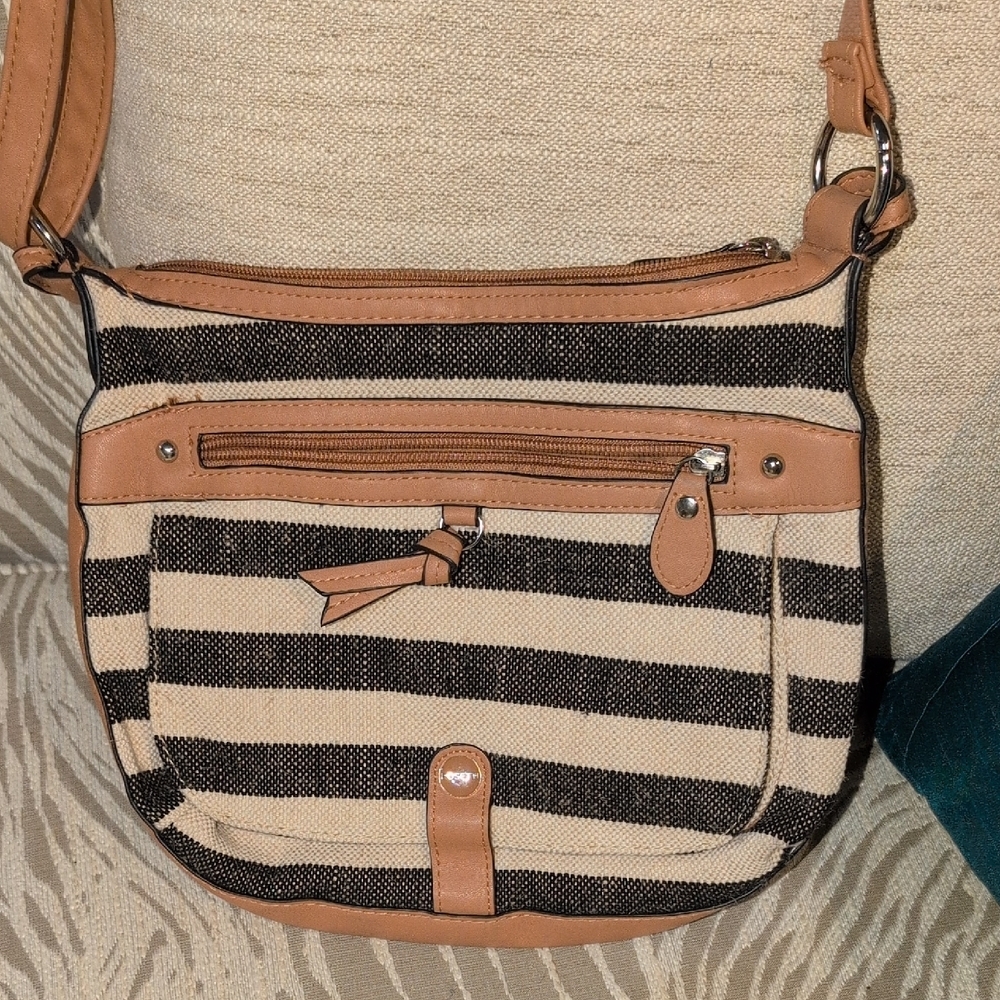 Rosetti Black and Tan Striped Crossbody Bag